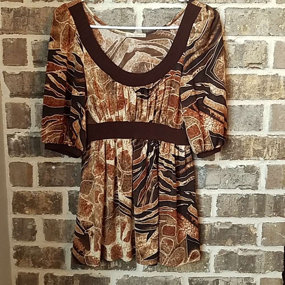 💥🎪❤Susie Collection Brown Elbow Sleeves Top